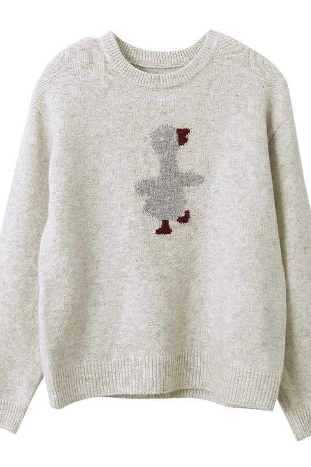 Cartoon Bird Round Neck Sweater