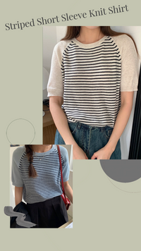 YP Style Striped Short Sleeve Knit Sweater