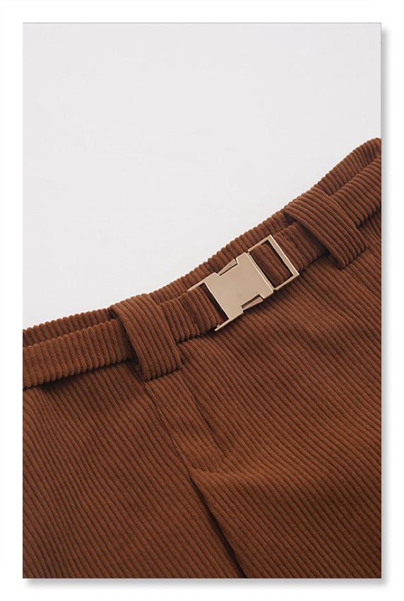 YP Style High-Waisted Corduroy Skirt