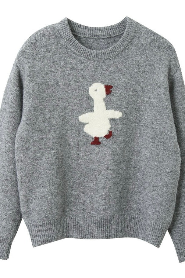 Cartoon Bird Round Neck Sweater