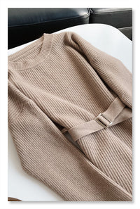 YP Style Mid-Length Round Neck Sweater Dress