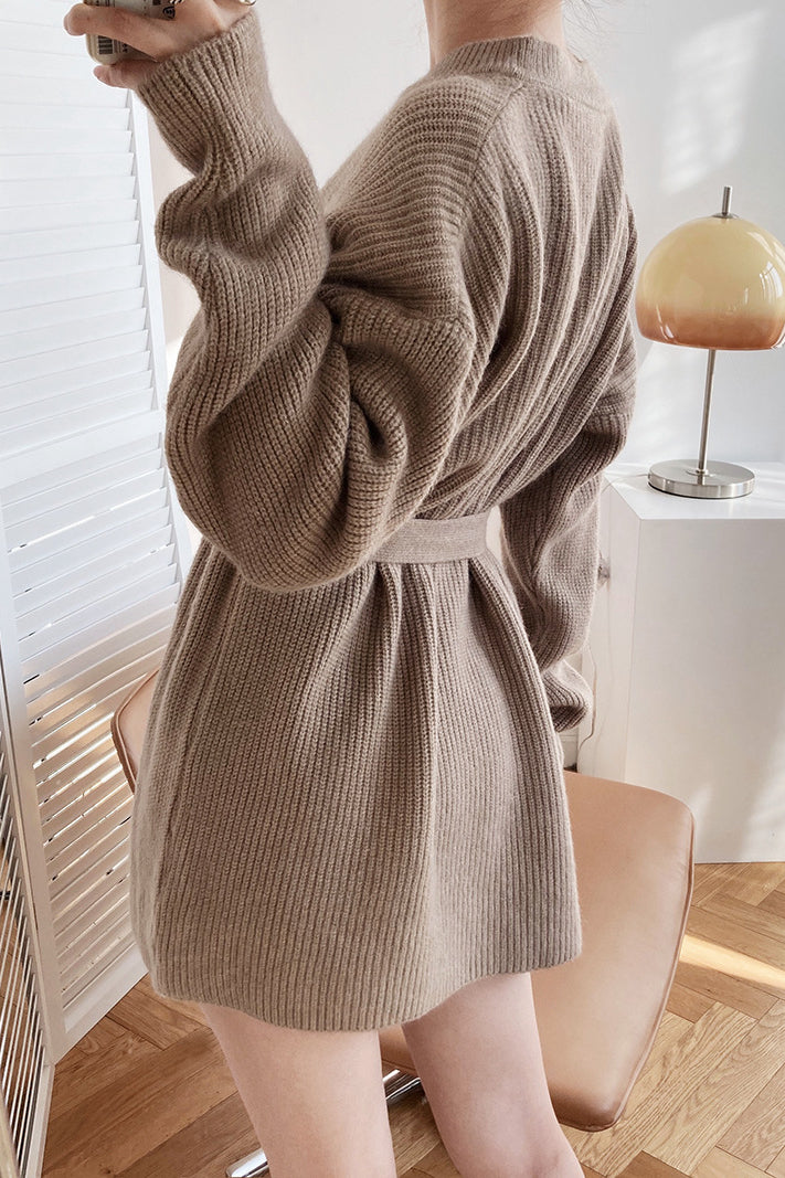 Mid-Length Round Neck Sweater Dress