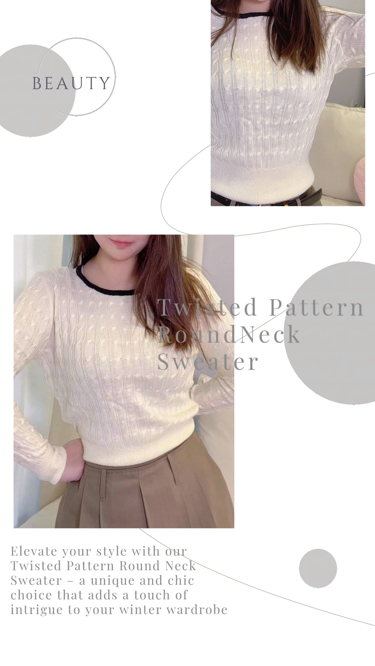 YP Style Twisted Pattern Round Neck Sweater