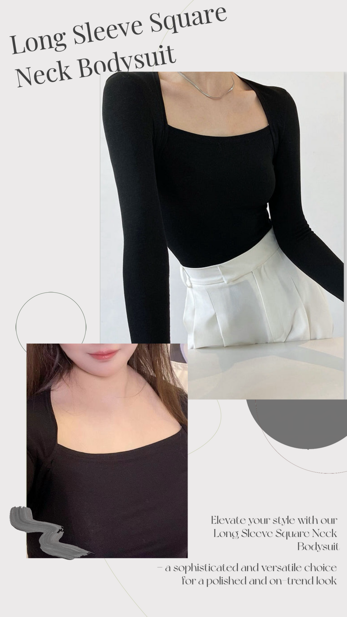 YP Style Long Sleeve Square Neck Bodysuit