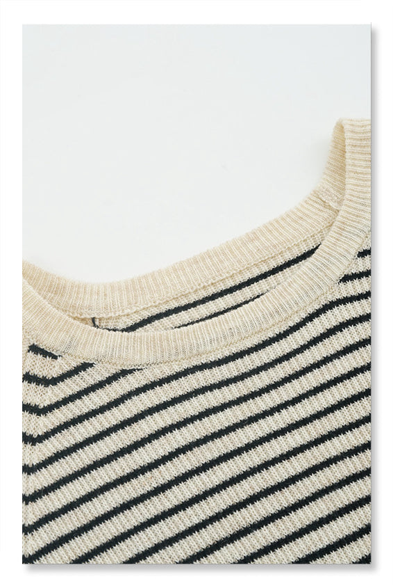 YP Style Striped Short Sleeve Knit Sweater