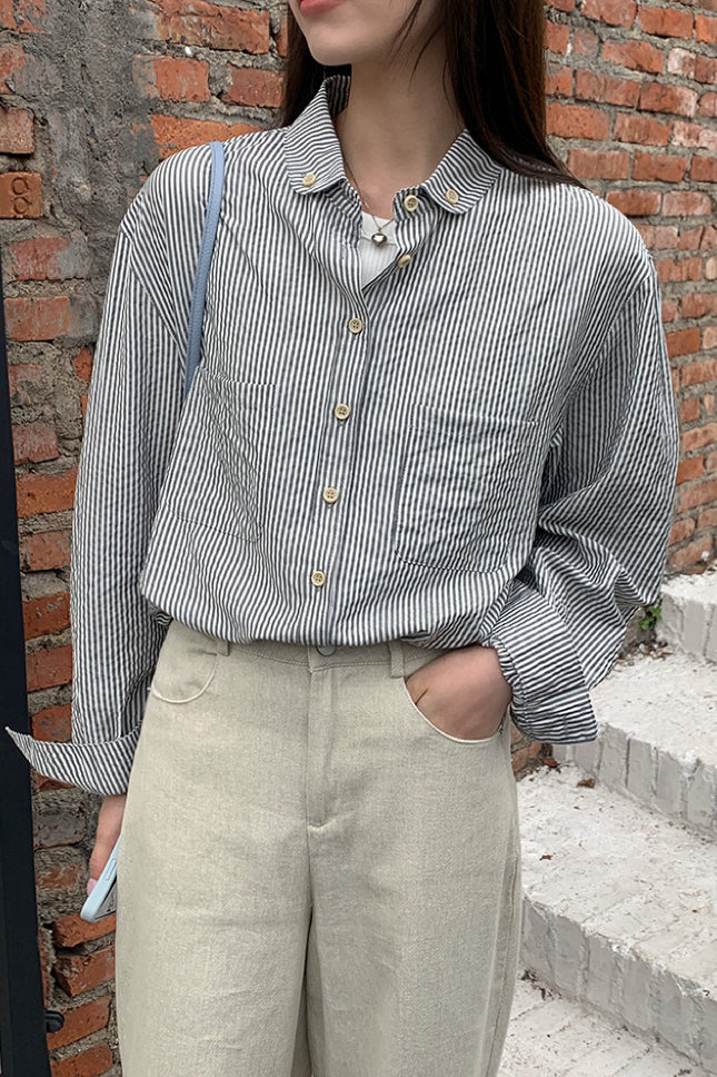 Loose-fitting Blue Striped Shirt