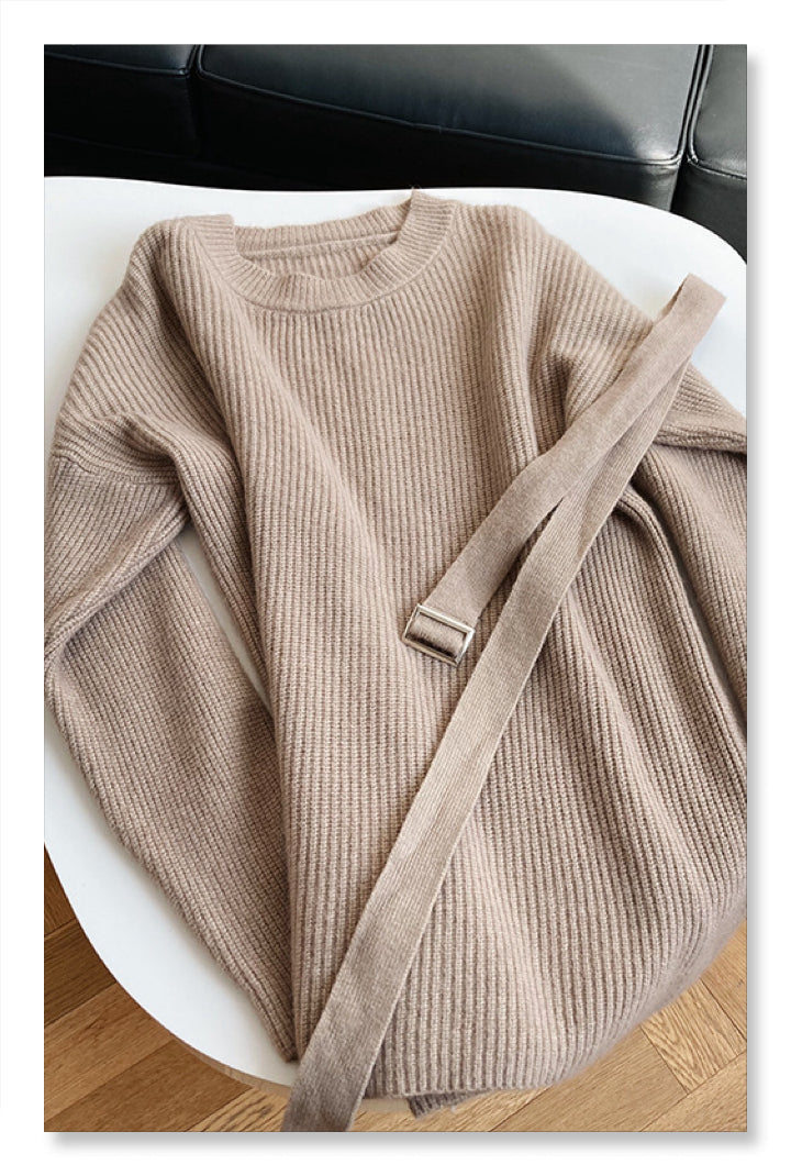 YP Style Mid-Length Round Neck Sweater Dress