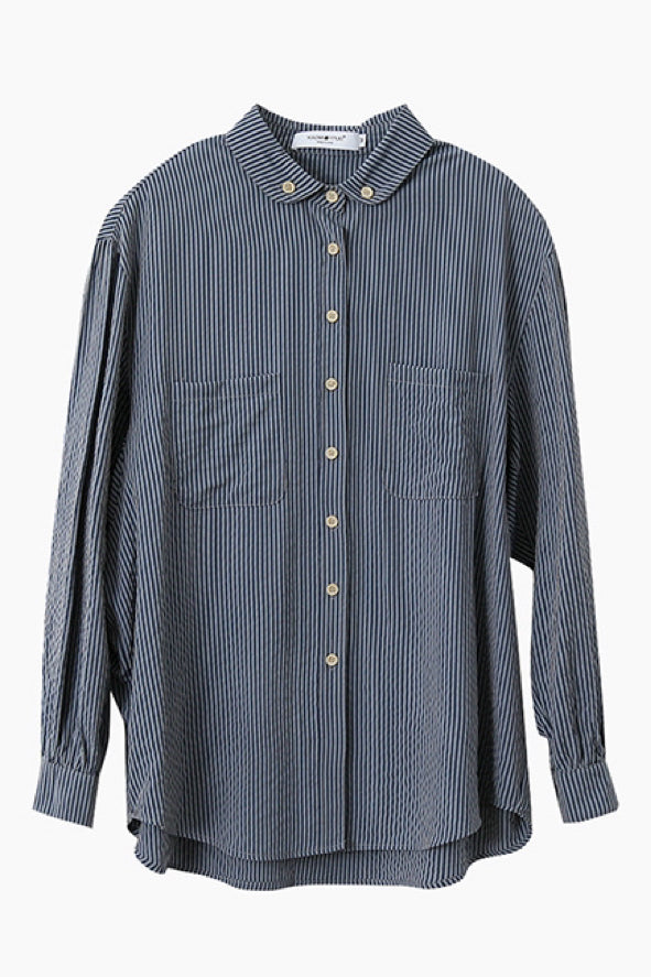 Loose-fitting Blue Striped Shirt