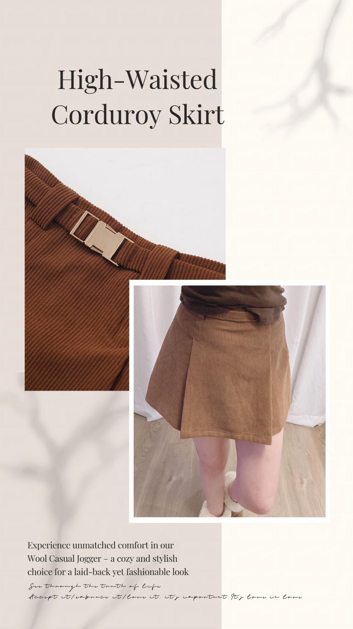 YP Style High-Waisted Corduroy Skirt