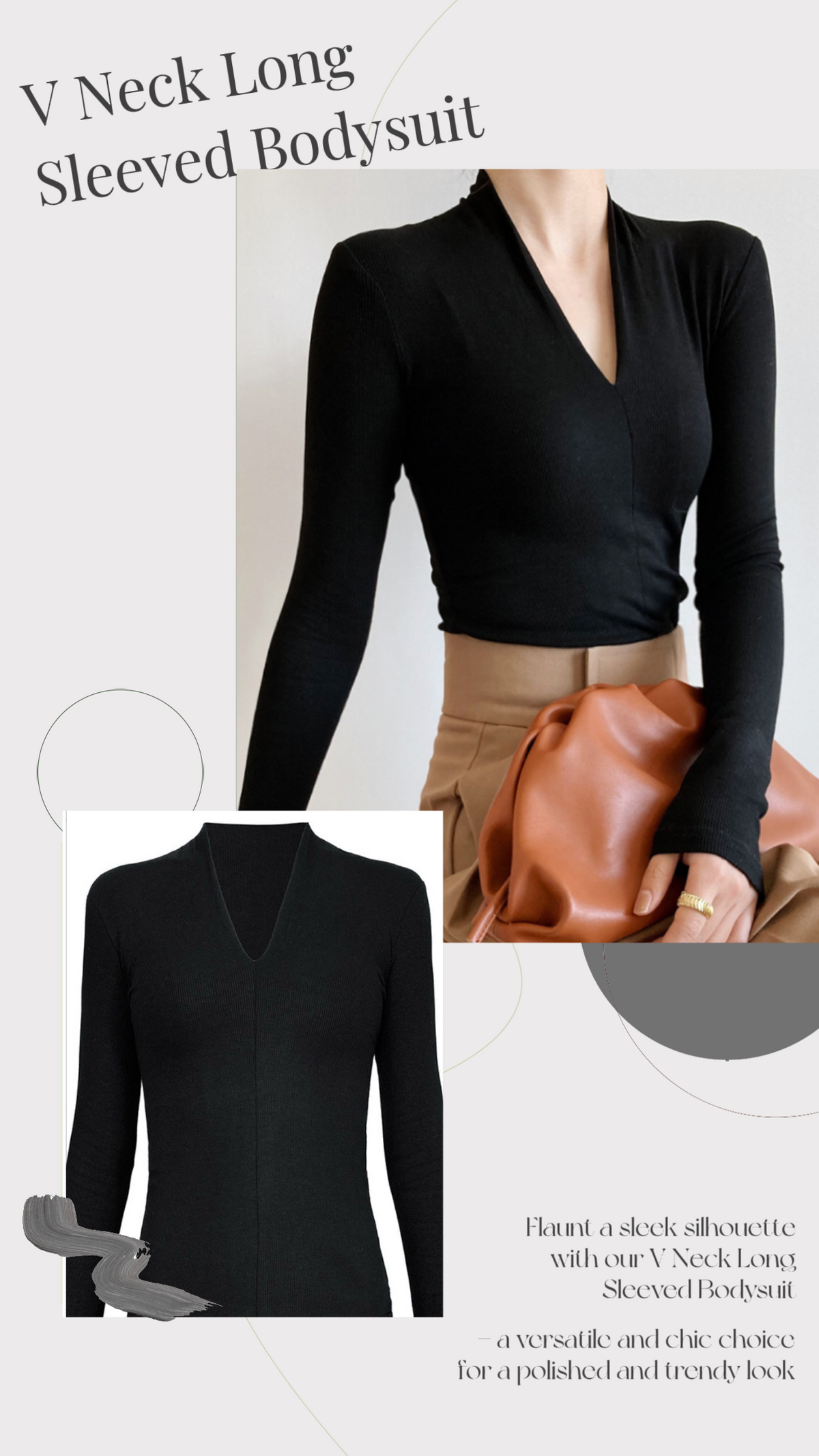 YP Style V Neck Long Sleeved Bodysuit