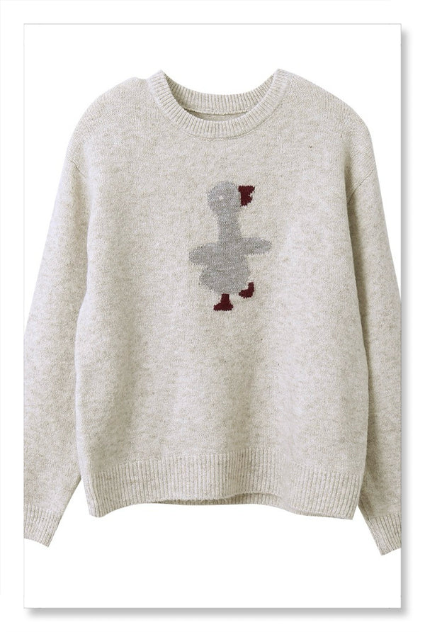 YP Style Cartoon Bird Round Neck Sweater