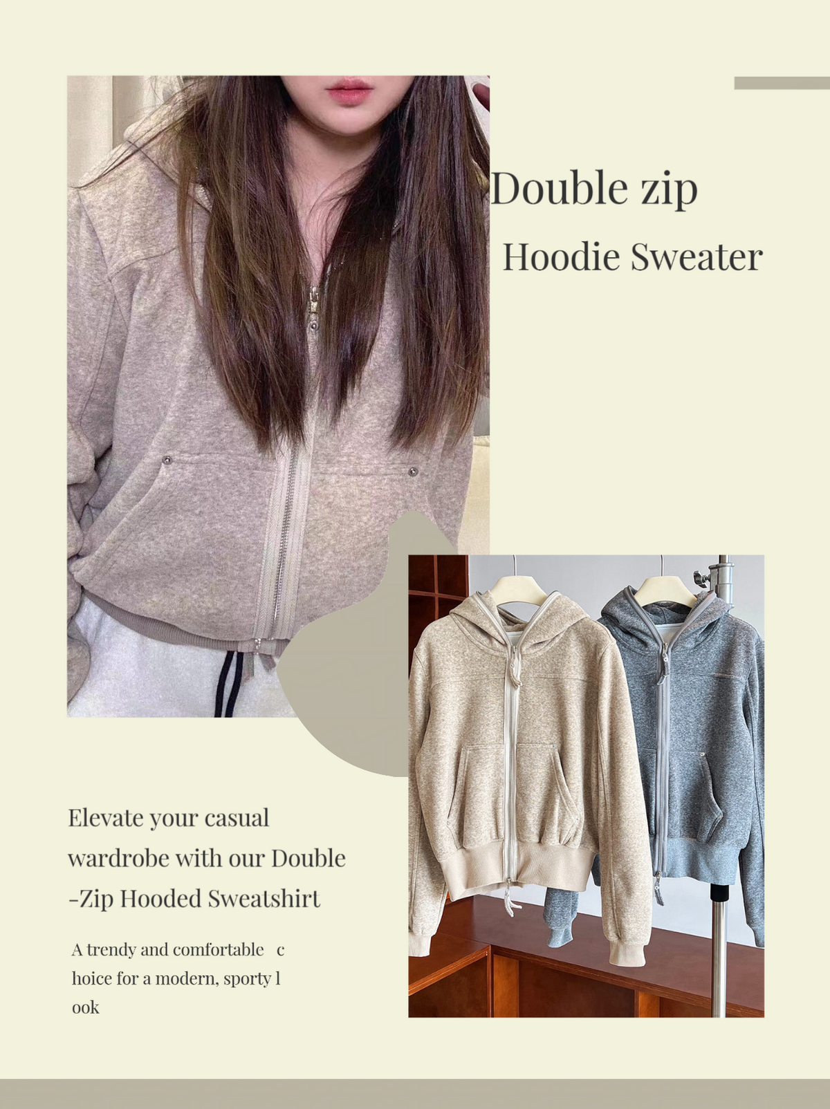 YP Style Double-Zip Hooded Sweatshirt