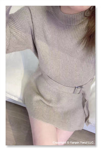 YP Style Mid-Length Round Neck Sweater Dress